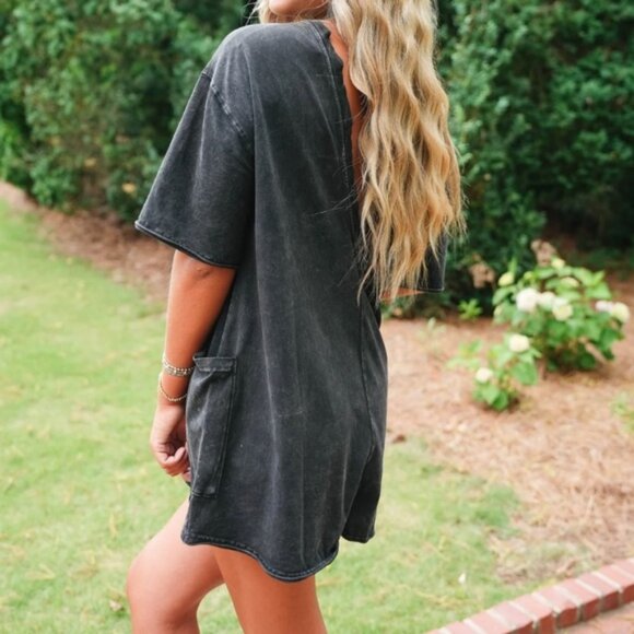 Free People Hot Shot Tee-Shirt Style Black Wash Onsie Romper Size Small - Picture 7 of 9